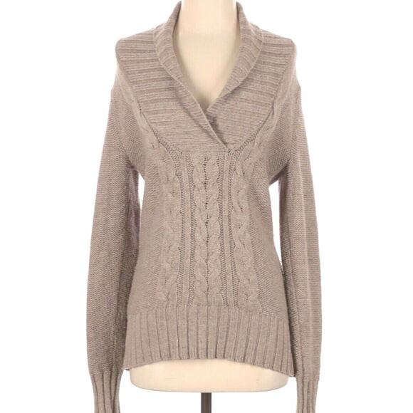 Old Navy Tan Sweater Shawl Neck Cable Knit Pullover Chunky Cotton Blend Size S - Picture 2 of 5